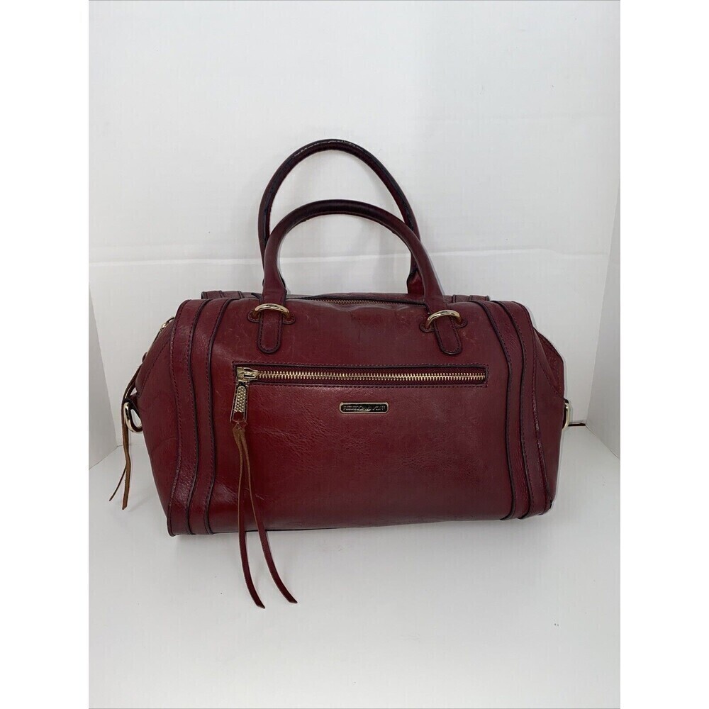 REBECCA MINKOFF  Leather Satchel Tote Purse Double Handles Fringe  Zippers